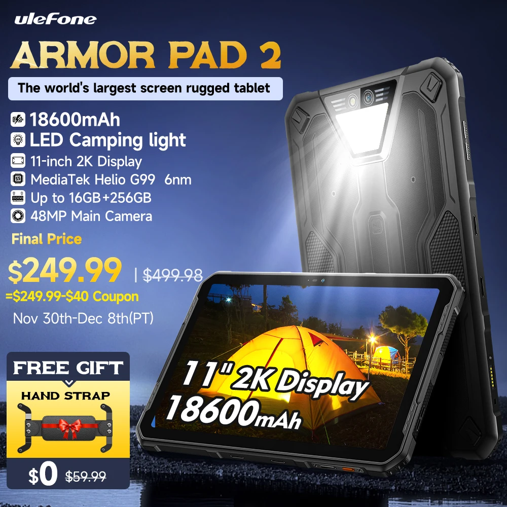 Tablet resistente Ulefone Armor Pad 2 11 16GB + 256GB 18600mAh Android 13  + luz LED