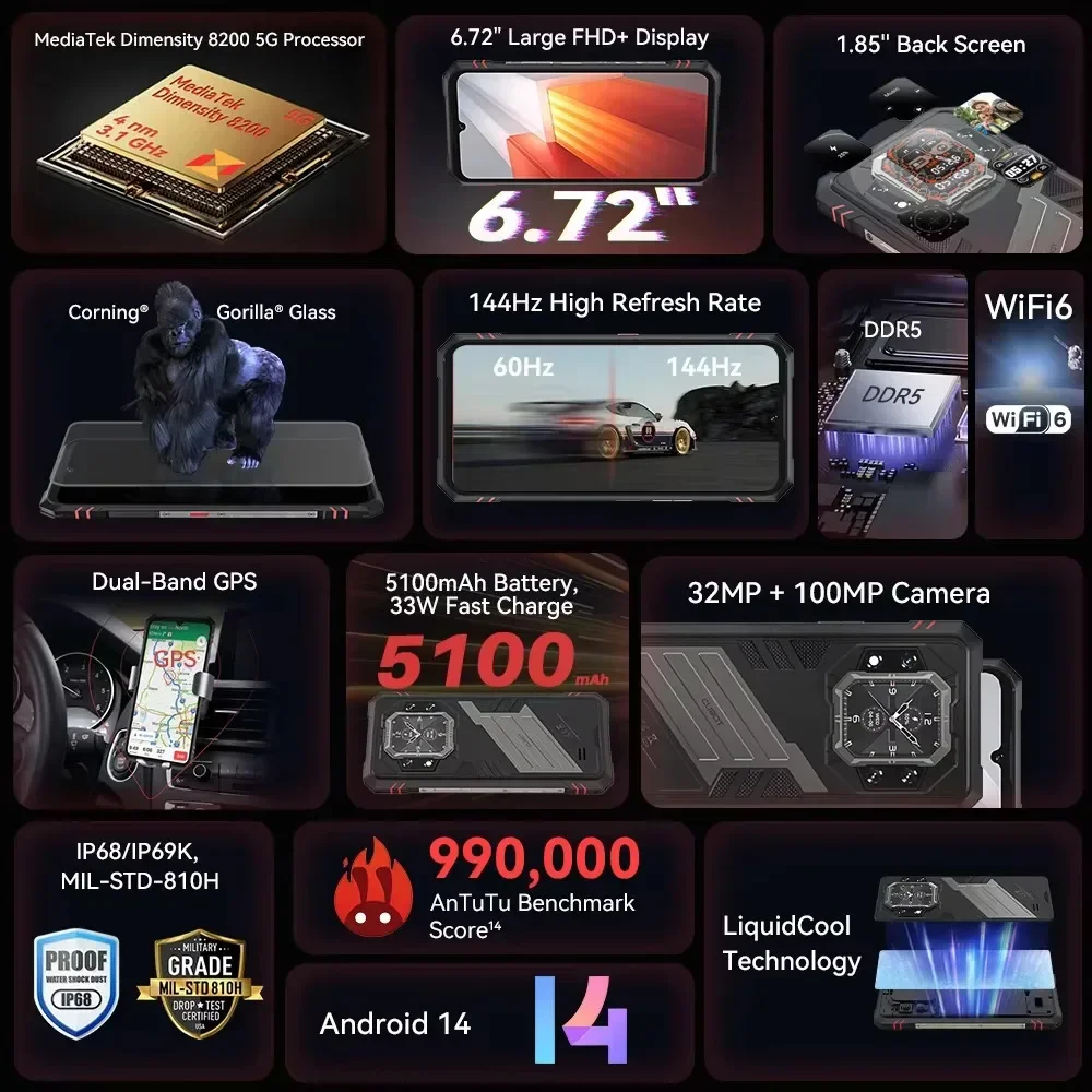 Cubot KingKong Star 2 ultrafino resistente pantalla de 6,72 "144Hz 5G Smartphone 4nm MTK D8200 24GB 256GB NFC teléfono inteligente versión Global - Imagen 2