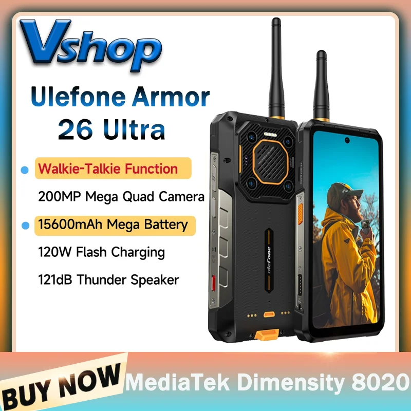 Ulefone Armor 26 Ultra Walkie Talki Smartphone resistente 12GB + 512GB Android 13 6,78 pulgadas 15600mAh MediaTek Dimensity 8020 5G NFC