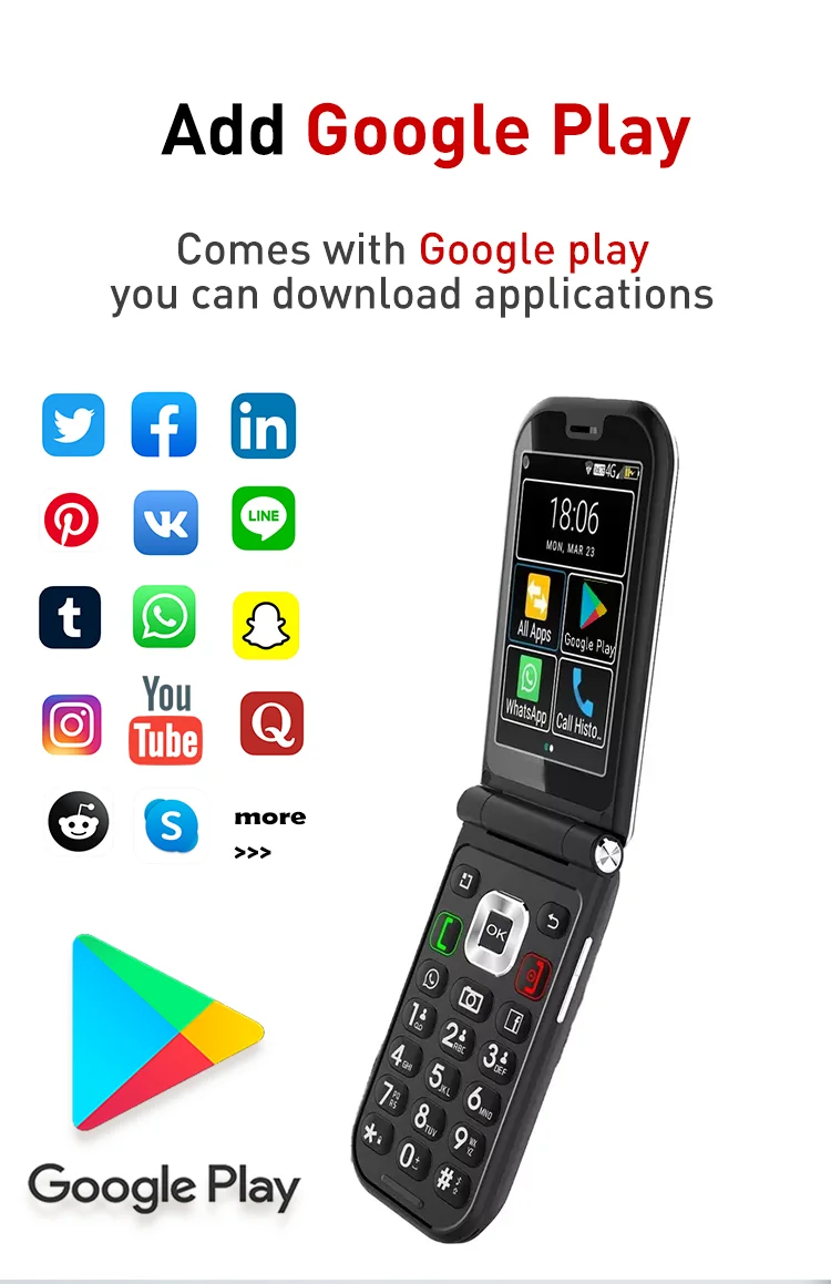 Teléfono Inteligente Q3 4G Android 8 MTK 6739, pantalla táctil, 1450mAh, abatible, WiFi, 2,8 pulgadas, 3GB, 32GB, versión - Imagen 5