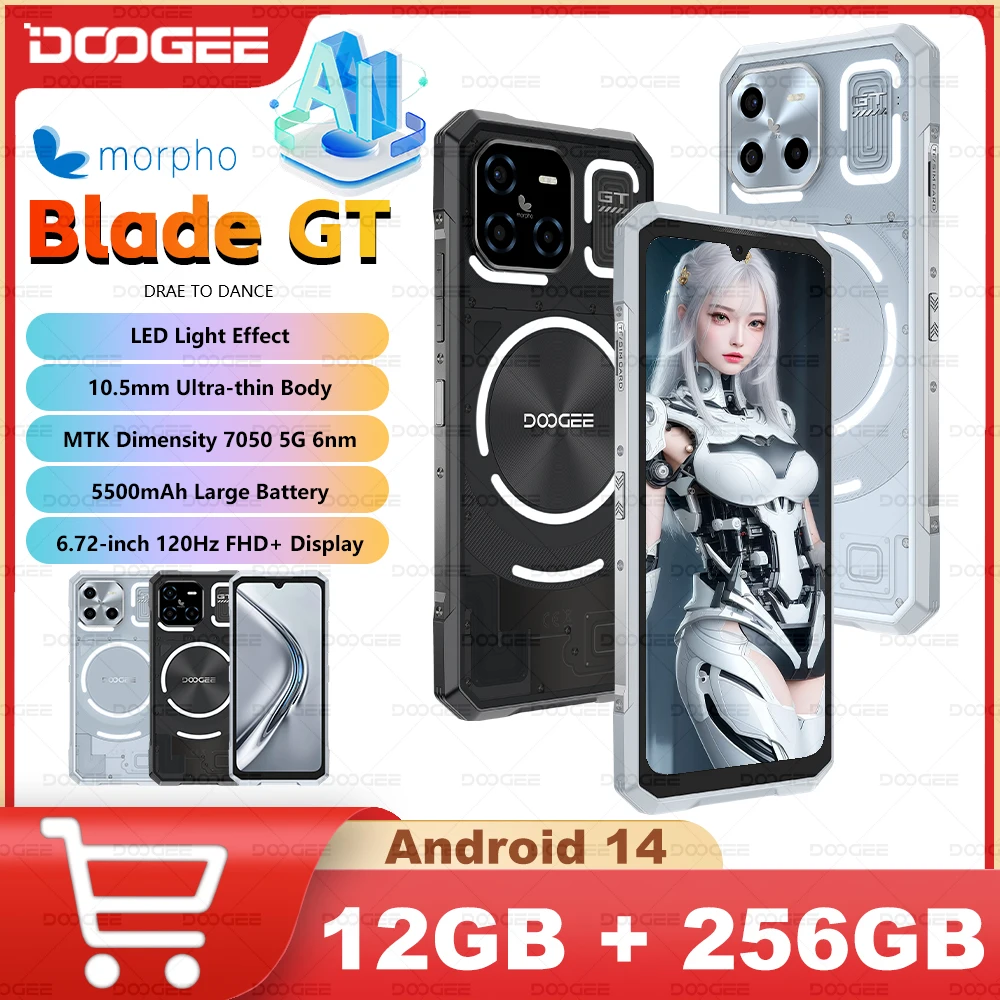 DOOGEE Blade GT 5G Smartphone para juegos resistente 10,5 mm Diemnsidad ultrafina 7050 Efecto de luz LED 12 GB + 256 GB 6,72 «120 Hz 5500 mAh NFC