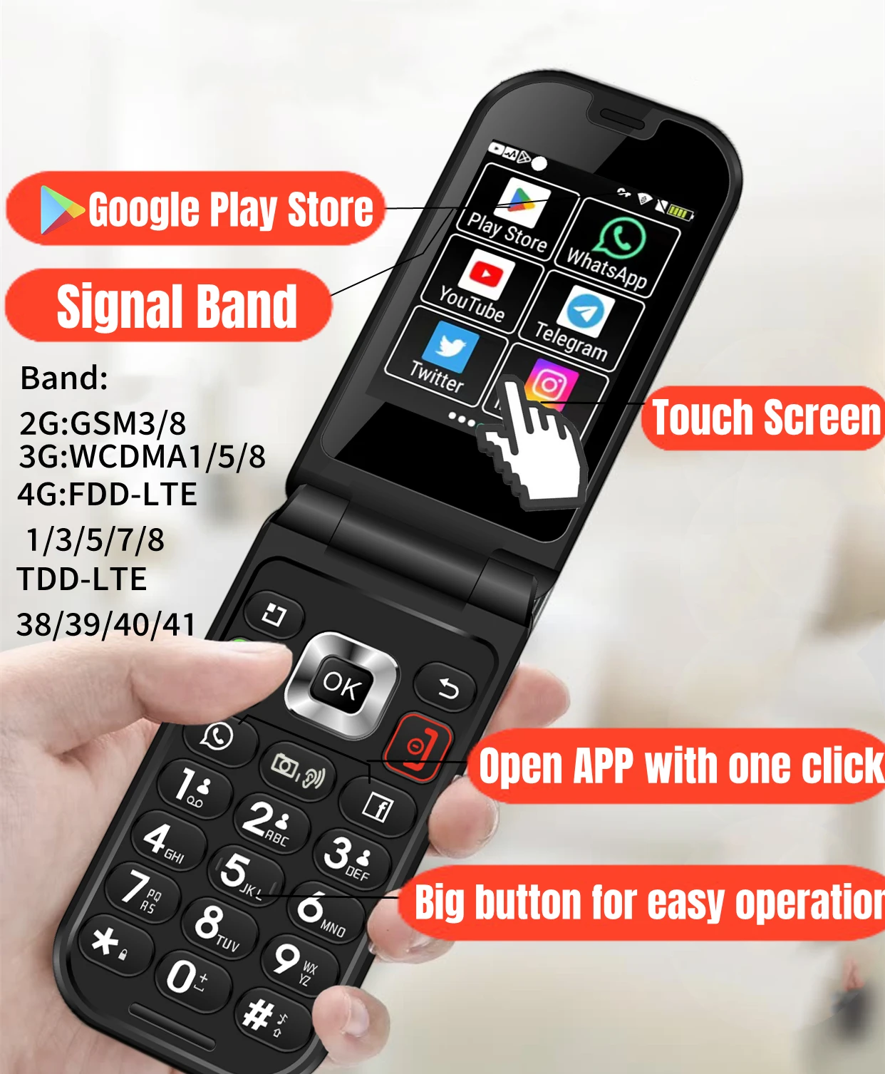 Teléfono Inteligente Q3 4G Android 8 MTK 6739, pantalla táctil, 1450mAh, abatible, WiFi, 2,8 pulgadas, 3GB, 32GB, versión - Imagen 2