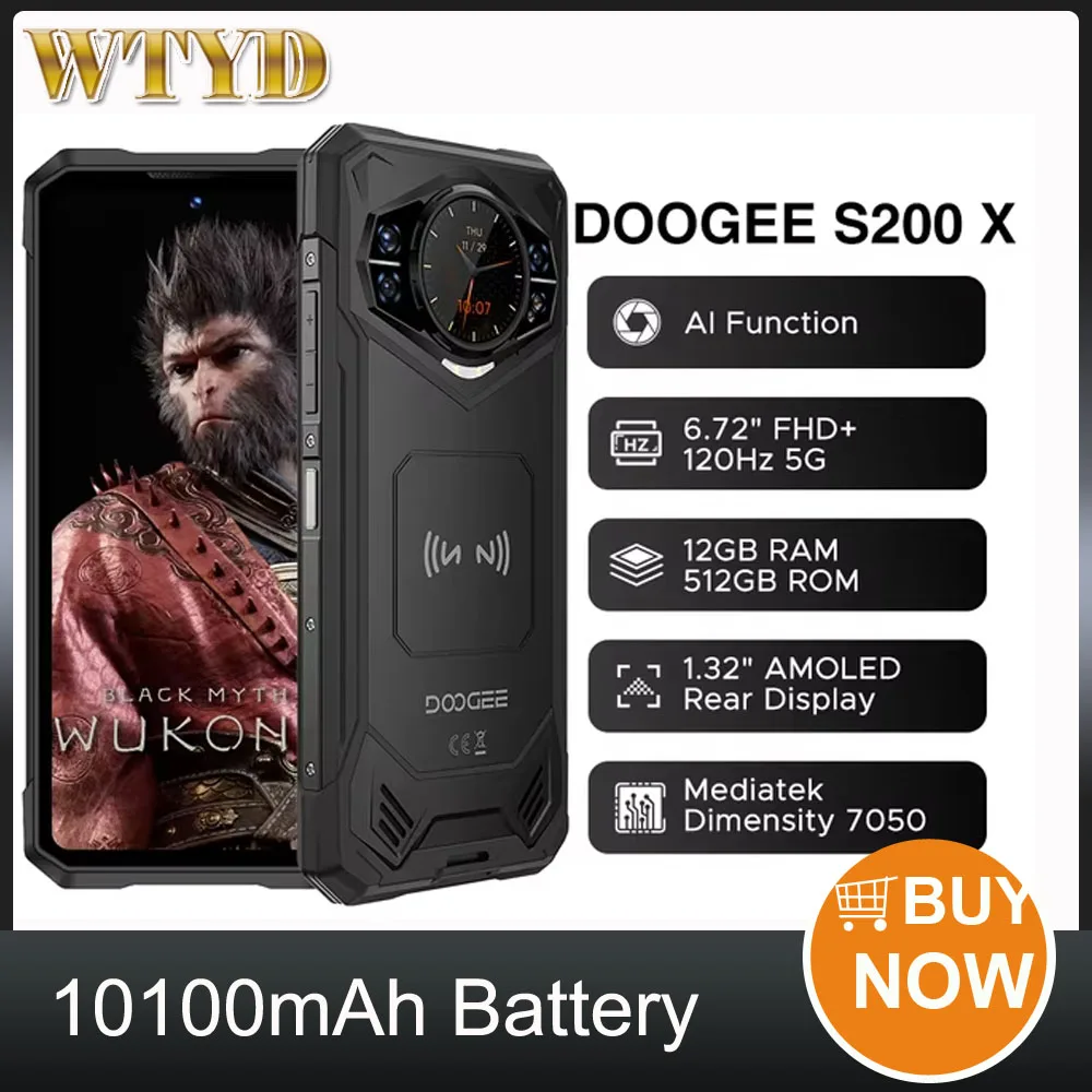DOOGEE S200 X Teléfono resistente 12GB+512GB 6,72” FHD+120Hz 10100mAh Visión nocturna Android 14 Dimensity 7050 100MP 5G NFC Smartphone